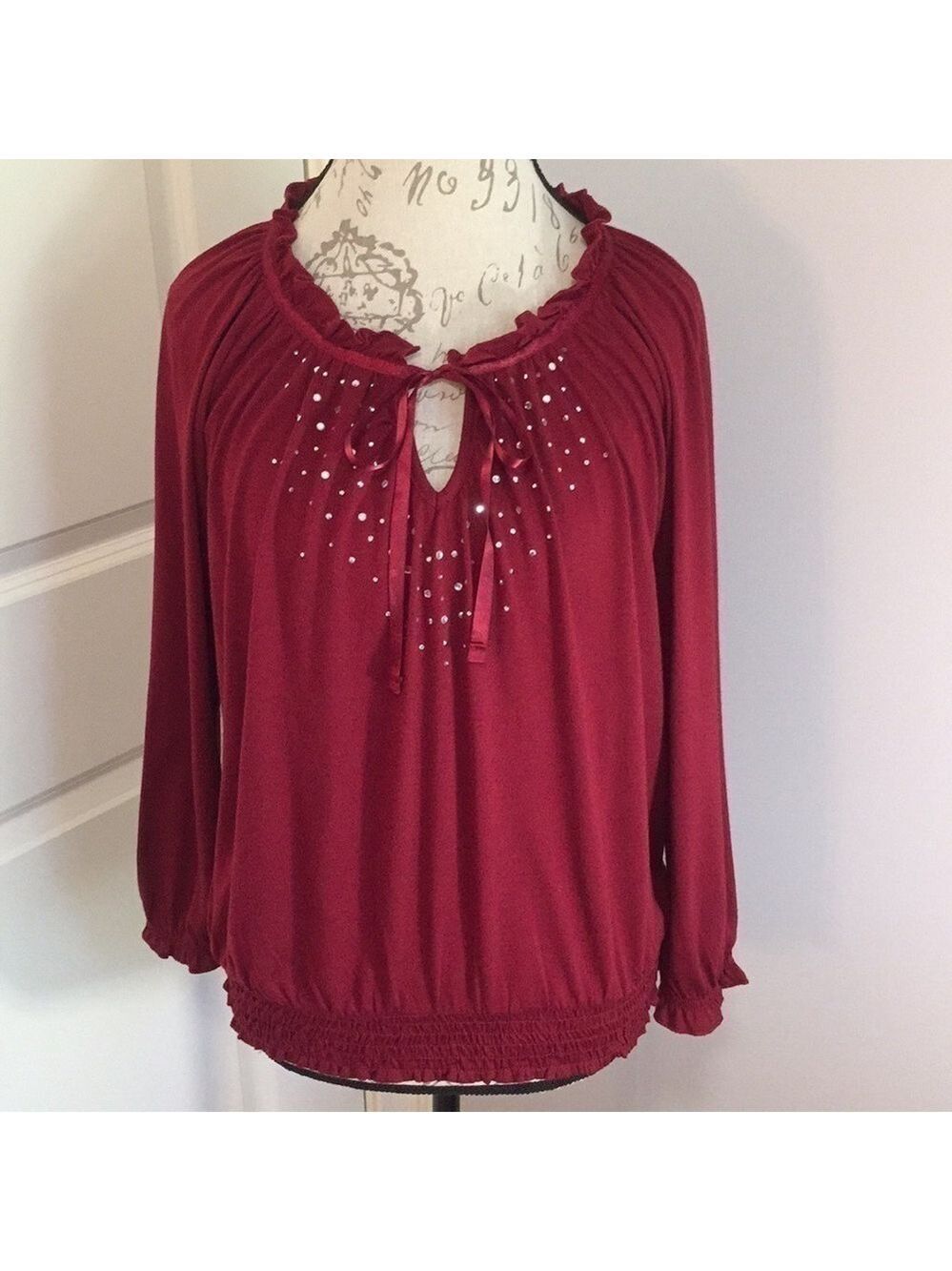 LENA Red Peasant Top Petite